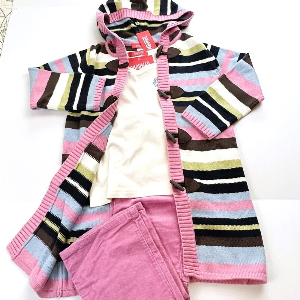 NWT Gymboree Corduroy Bracelet Charm Pant, Multi Color Duster, Brooch Tee Size 6
